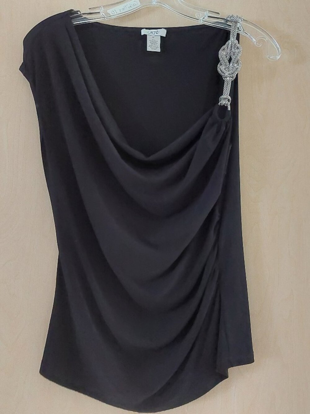 VNTG Y2K Cache Liquid Mesh Knot One Shoulder Cowl Neck Top Size M Black